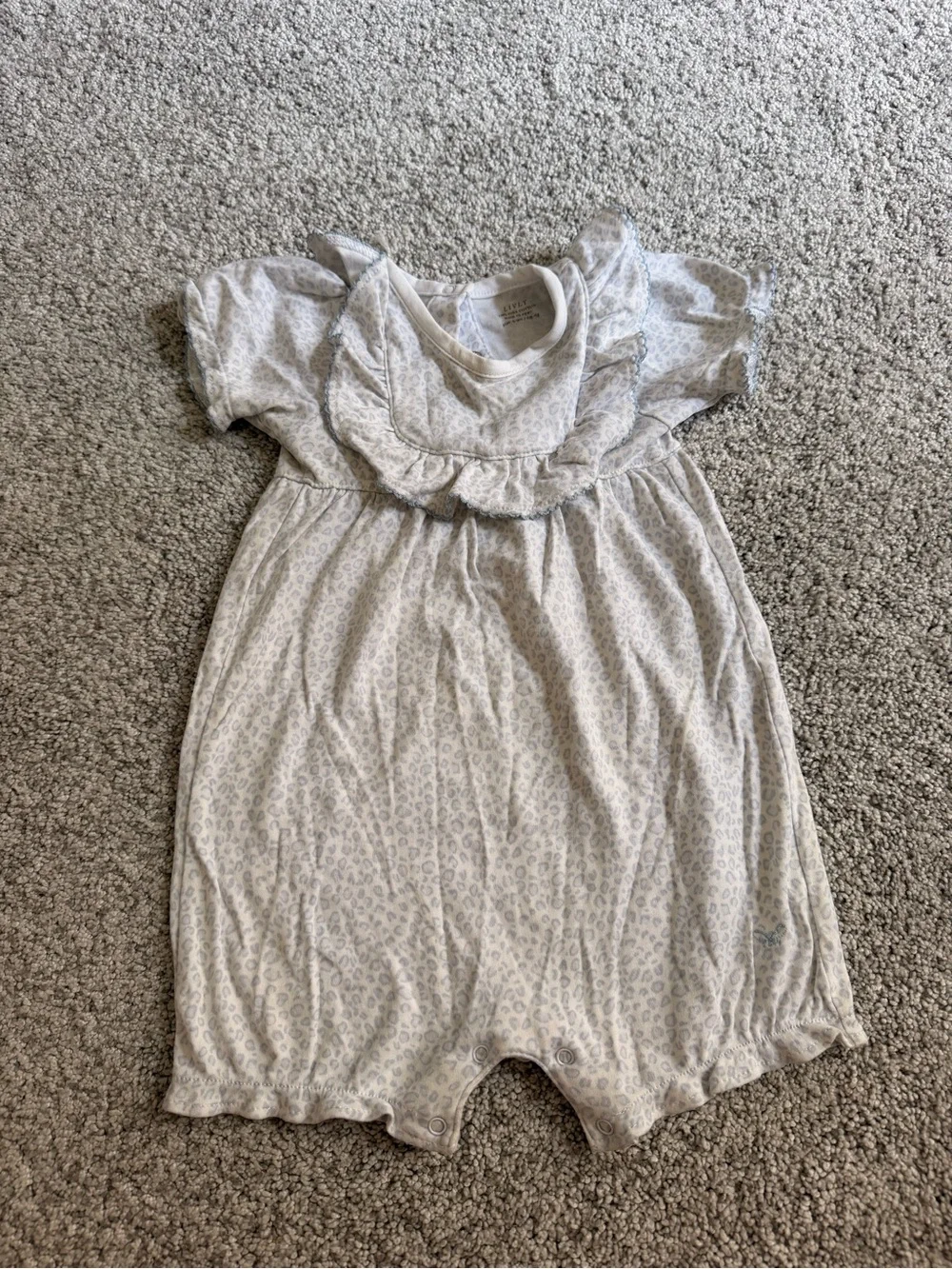 Livly Baby Girl Light Gray Leopard Print Romper with Ruffle Collar